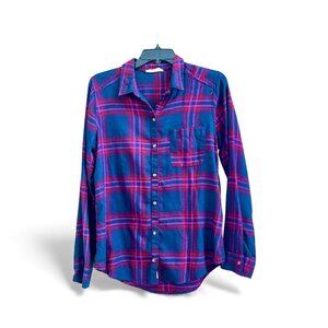 Hollister, Navy/Pink/Burgundy Plaid Button-Down, Size M